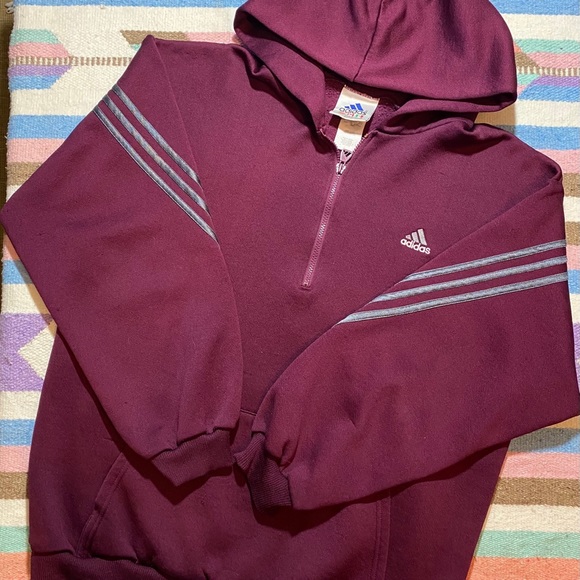 adidas Other - Adidas 90’s hoodie 1/2 zip maroon grey pocket XL